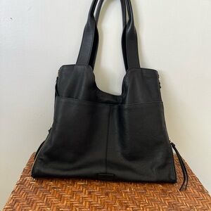 Vince Camuto Black Leather Tote w/zipper side detail